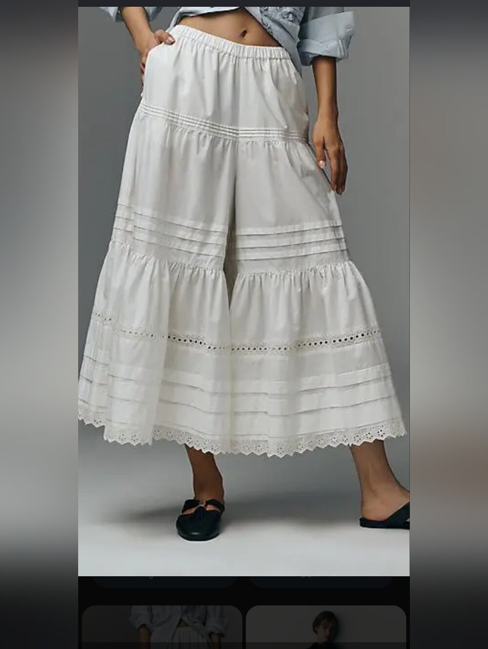 Anthropologie White Tiered Eyelet Wide-Leg Pants